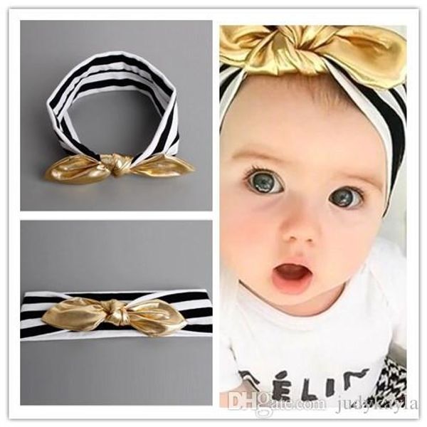 Fashion 2017 New Baby Black And White Striped Headbands With Gold