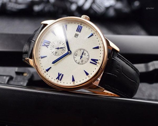 

men watches automati movement 42*12mm leather strap watches watch male clock high watch christmas party gift1, Slivery;brown