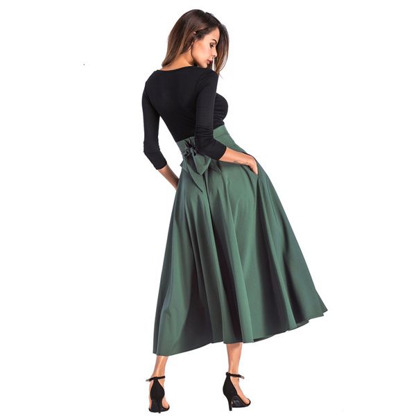 

2019 autumn fashion skirt with pocket solid vintage skirt for women black long