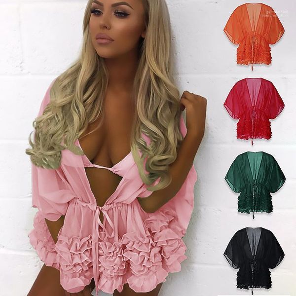 

rush guards long sleeved women beach cover ups sashes solid chiffon, White;black