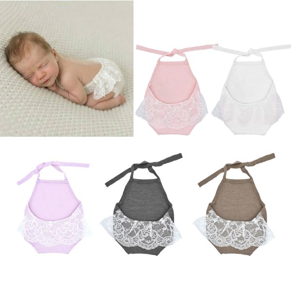 

baby lace romper lace backless halter romper newborn pgraphy props princess girl clothes, Blue
