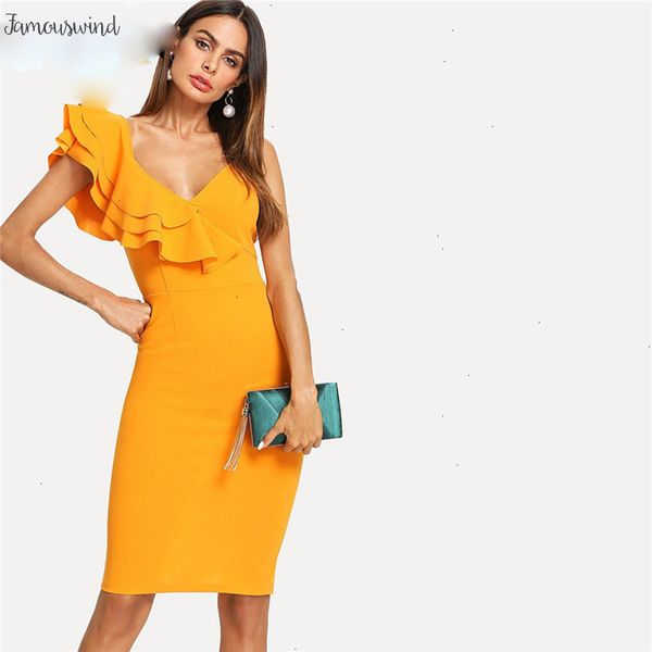 

платье без рукавов рябить layered волан обрежьте v шеи split партии bodycon лета женщин колена тонкий карандаш платье, Black;gray