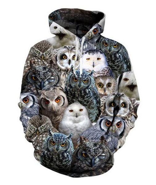 

release new fashion man women designer perfect harajuku style owl 3d print long sleeve hoodies casual sportswear rw046, Black