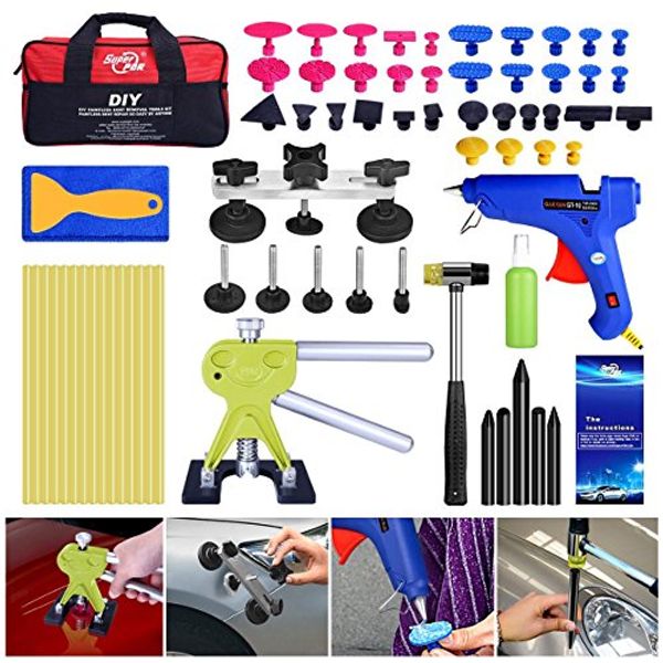 

pdr door with tool glue dent dent auto tools paintless pdr car ding remover puller kits bag kit removal 64pcs bridge lifter