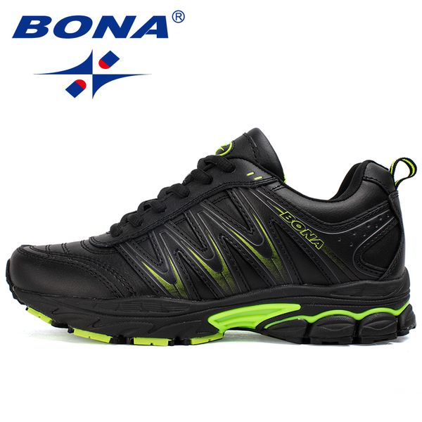 

bona 2020 new designers casual shoes men style cow split sneakers male lightweight outdoor fashion footwear man trendy comfy, Black