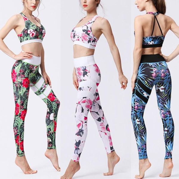 

2 piece set workout clothes women yoga suits ladies' print high waist hip bottom pants running fitness yoga blouse pant suit#a, White;red