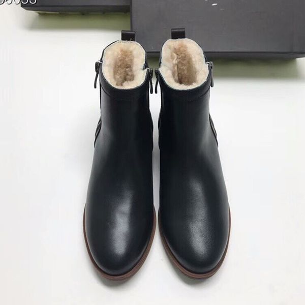 

new style black women ankle boots winter snow genuine leather sheepskin wool q48