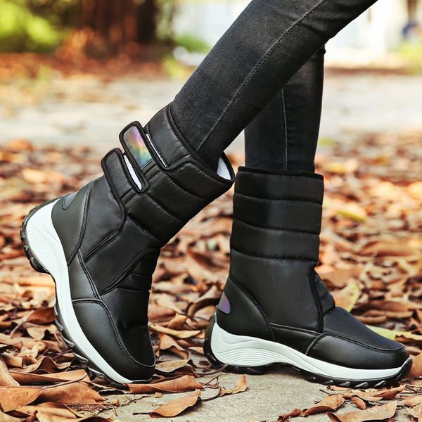 

women winter boots 2019 high women snow boots waterproof non-slip woman winter shoes with fur big size 35 -42, Black
