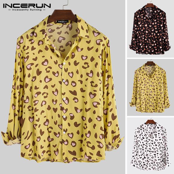 

incerun men hawaiian shirt lapel collar printed breathable long sleeve vacation blouse casual streetwear beach shirts men 2019 7, White;black