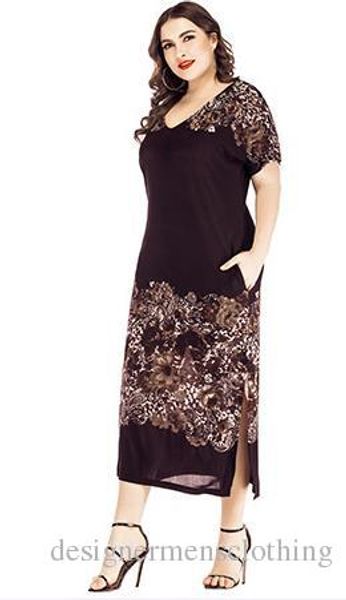 

plus size flora printed dresses summer v neck panelled dresses casual ladies split blouse dresses, White;black