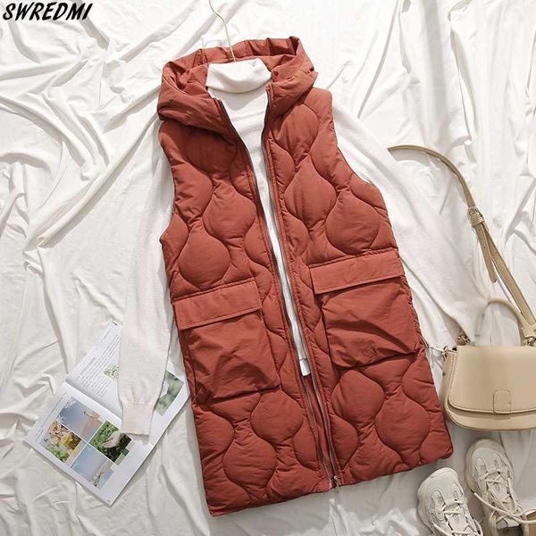 

swredmi winter vest women plus size 3xl long waistcoat 2020 autumn thick warm vest hooded sleeveless jacket coat slim gilet, Black;white