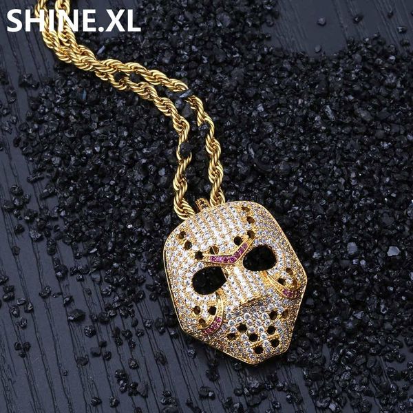 

hip hop gold rose gold plated cartoon mask pendant necklace iced out micro pave zircon necklace bling jewelry, Silver