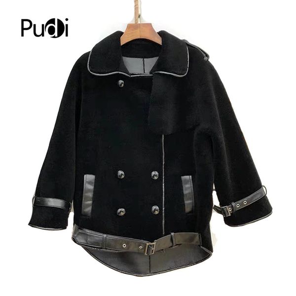 

women's fur & faux pudi women winer coat jacket real wool coats overcoat tx909, Black