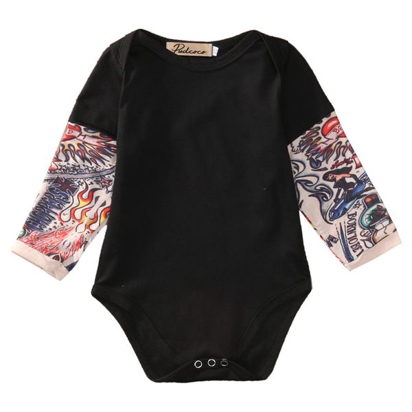 

2019 autumn cotton newborn baby boy black gray bodysuit clothes tattoos print long sleeve bodysuit jumpsuit outfits, White