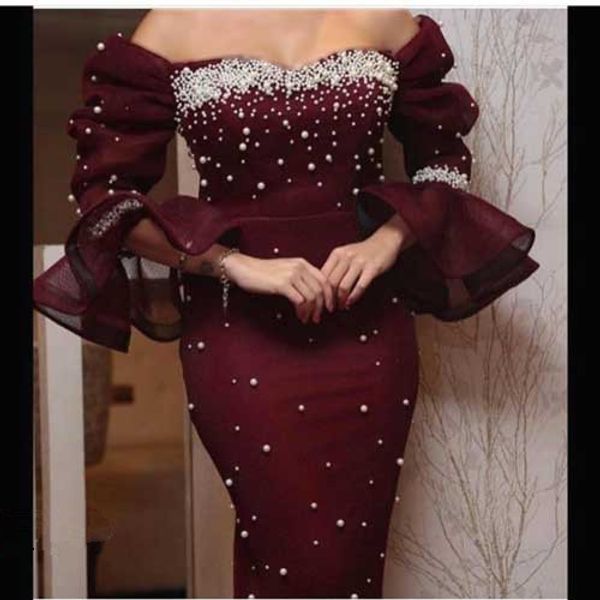 

amazing burgundy pearls knee length cocktail evening dresses formal gowns juliet sleeves organza sheath prom homecoming dress cheap, Black