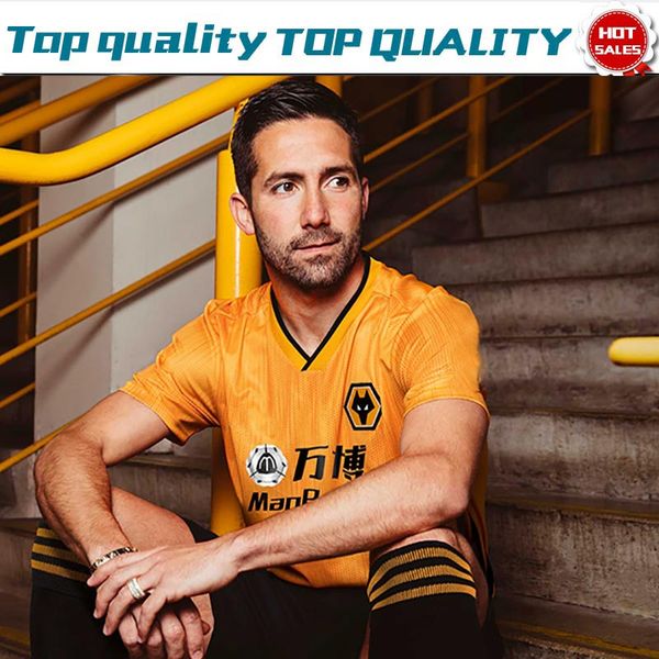 

2019 wolverhampton home yellow occer jer ey 19 20 men home occer hirt hort leeve football uniform cu tomized on ale
