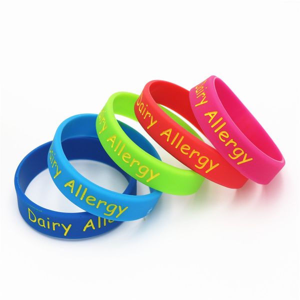 

other bracelets 1pc alert dairy allergy silicone wristband 5 colours kids children size bracelets&bangles awareness armband gifts sh144, Golden;silver
