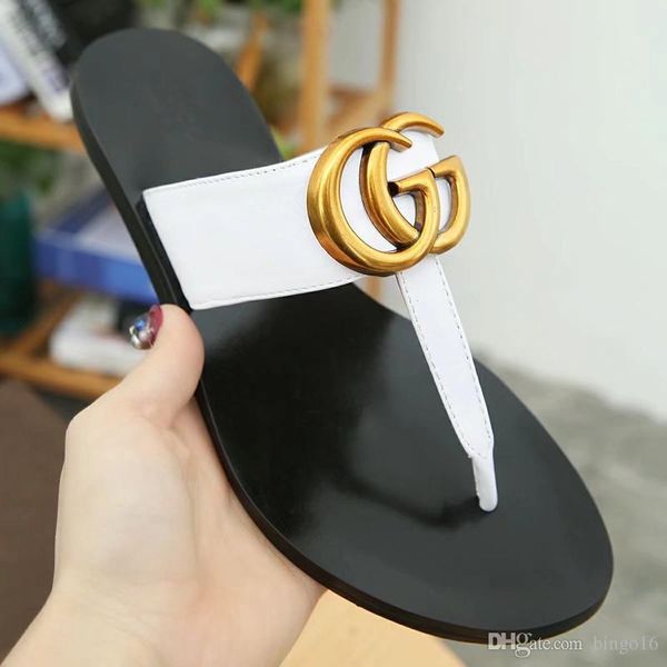 

branded women leather colorful thong sandal fashion lady metallic gold leather double hardware leather sole slipper, Black