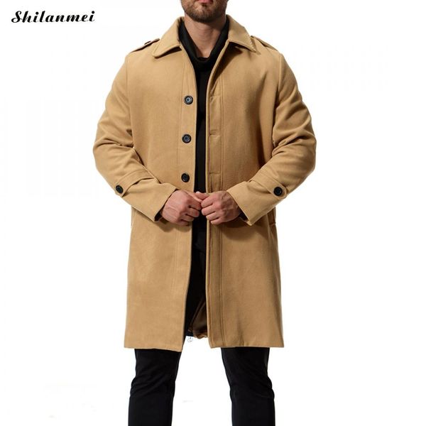 

2018 autumn winter fashion new men casual single-breasted long coat camel black men's turn down collar slim long sleeve jacket
