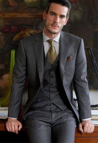 

handsome two buttons dark grey groom tuxedos notch lapel men suits 3 pieces wedding/prom/dinner blazer (jacket+pants+vest+tie) w655, Black;gray