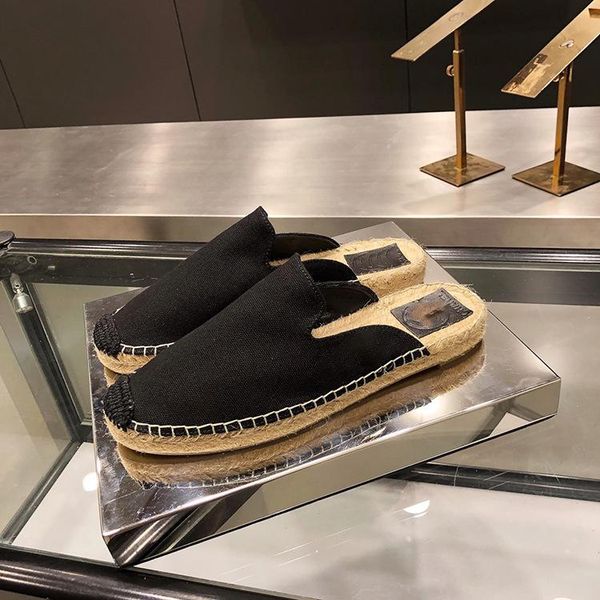 

paris hand graffiti hemp rope flat soled fishermans shoes women round headed balcony canvas lazy half drag, Black