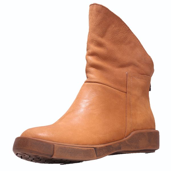

vallu 2020 winter new leather round toe flat bottom thick leather cowhide women's boots, Black