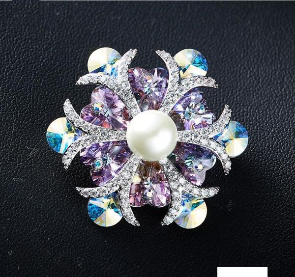 

европа и америка мода женщина броши pin позолоченного кристалл rhinestone перлы цветок брошь для партии свадьбы хорошего подарка для друзей, Gray