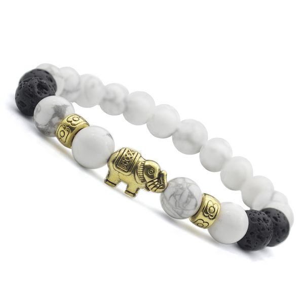 

antique gold plated alloy elephant charm lava beaded strand bracelet, Black