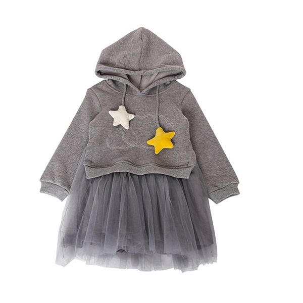 

2019 winter girls dresses casual long sleeve thicken velvet stars hooded mesh princess dress 2-7yrs girls costume kids clothes, Red;yellow