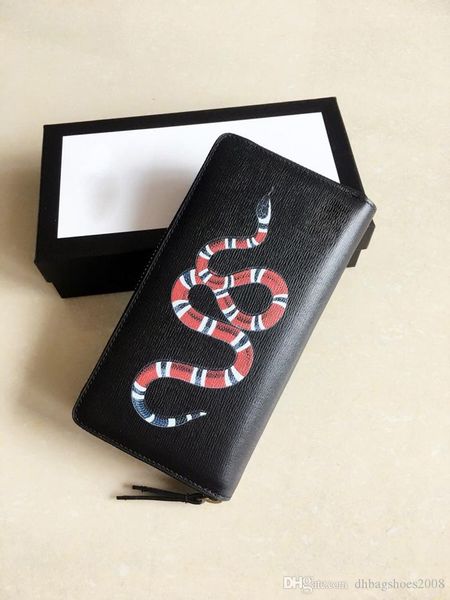 

2018 brand fashion tiger snake designer men casual real leather long wallets small purses card holder with box, Red;black