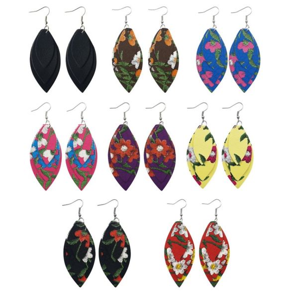 

wholesale handmade teardrop faux pu boho bohemian leaf leather earrings christmas gift kendra style pu leather glitter sparkly oval earrings, Silver