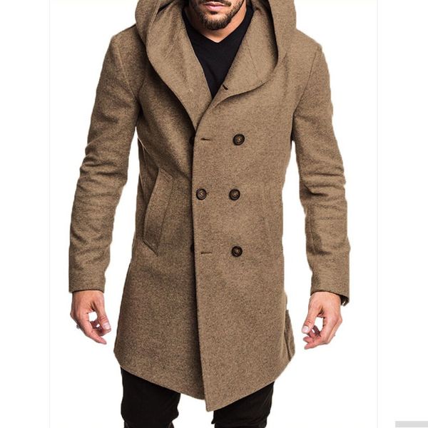 

mens woolen coat men hooded coat fashion business casual slim fit hairy male long jacket large size s-3xl, Black