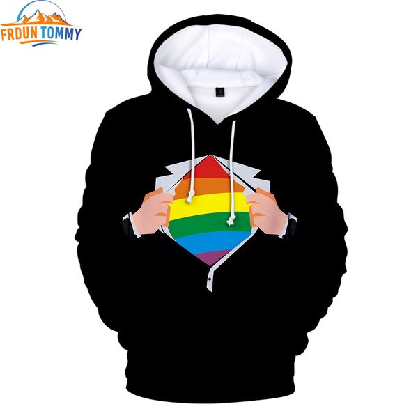 

lgbt new 3d print 2019 men/women heartbeat hooded sweatshirt hip hop harajuku gay pride lesbian hooded clothes, Black