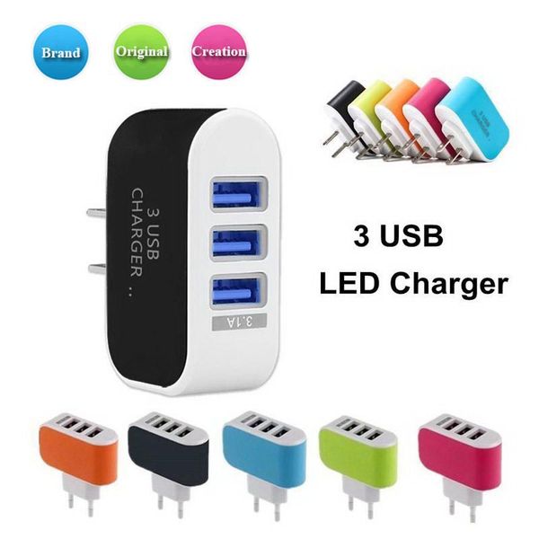 

США ЕС Plug 3 USB Зарядные Устройства 5 В 3.1A LED Адаптер Путешествия Удобный Адаптер Пит
