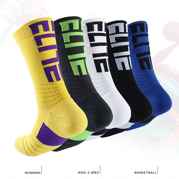

in stock eu usa professional elite basketball socks long knee athletic sport socks wzel men fashion bicycle running tennis sports sock, Black