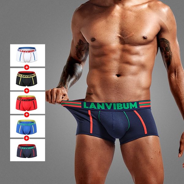 

strength lanvibum pull-up cotton low waist u convex contrast color big bag men's boxer underwear underwear simple large size, Black;white