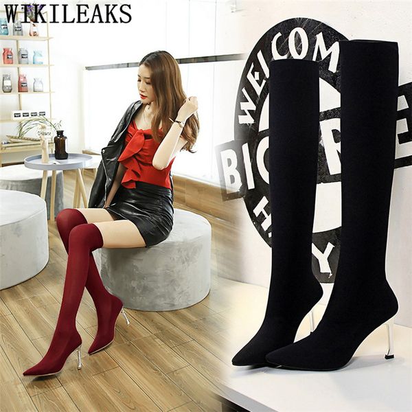 

knee high boots bigtree shoes high heels boots women shoes over the knee woman cuissardes femme chaussure buty, Black