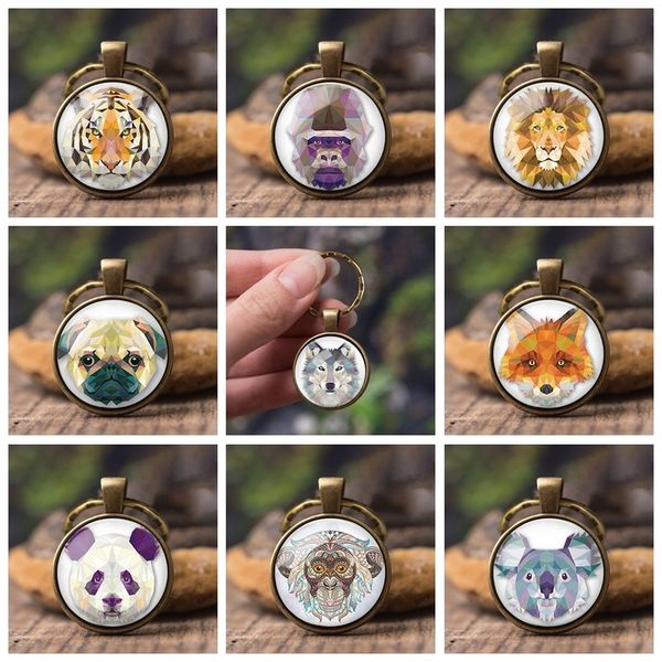 

new arrival cartoon wolf key chains handmade dome glass cabochon animal cute panda jewelry for car accessories keyring, Slivery;golden