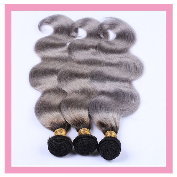 Cabelo Humano Peruano 1B / Cinza Três Bundles Bodes Body Wave Cabelo WeFts 1B Cinzento 3 Peça Um Conjunto 1B Extensões de Cabelo Gray