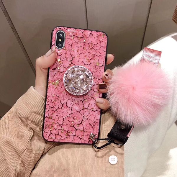 

latest pink color for designer iphone case marble grain gold foil for iphone x case designer rhinestone hairball designer phone case