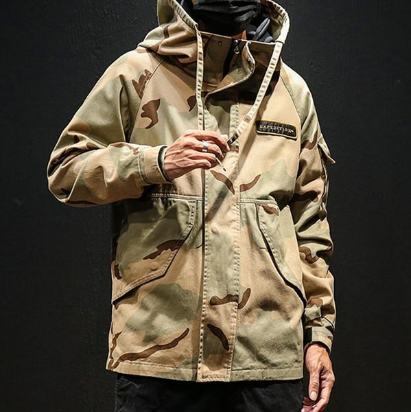 

мужская куртка осень и зима вскользь свободный камуфляж куртка с капюшоном мужская мода повседневный куртка с капюшоном # a3, Black;brown