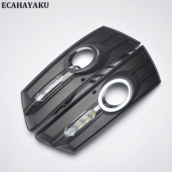 

ecahayaku 1pair for vw passat cc 2012 2013 2014 12v led car drl daytime running lights with fog lamp hole cover driving light