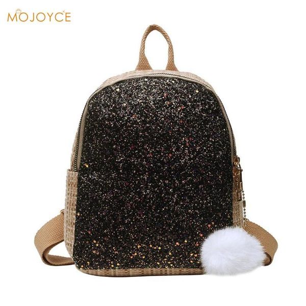 

creative women sequins canvas backpack classic texture delicate design pompom ladies girl travel shoulder school bag