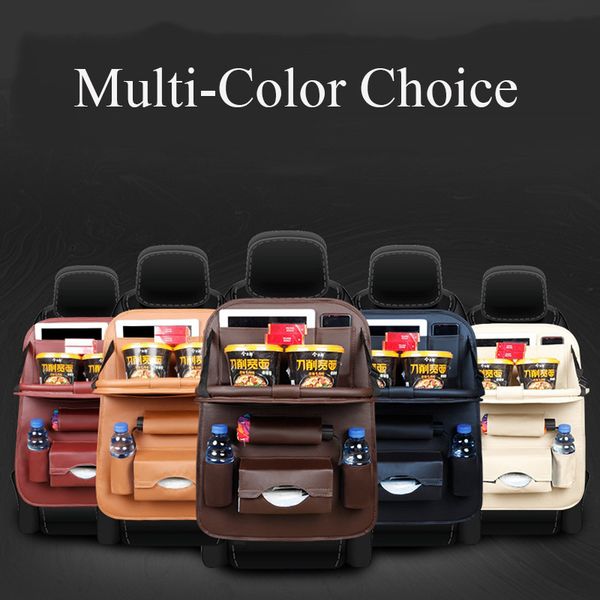

pu leather car seat back organizer auto seat hanging cover storage bag multi-pocket tray travel anti-kick protection pad kids