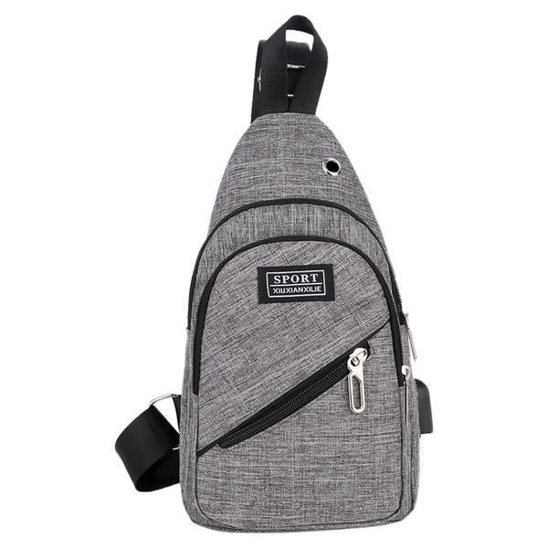 

outdoor chest bag men's fashion casual outdoor sports chest solid color bag usb charge shoulder messenger multi-function