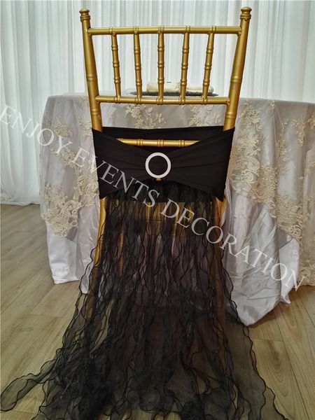 

10pcs yhc#80 fancy organza curly chair dress back polyester banquet wedding wholesale chiavari chair cover
