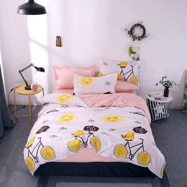 

2019 yellow orange bike sun bedding sets microfiber brush polyester bedlinens twin full  king duvet cover set pillowcases