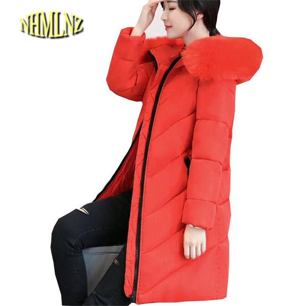 

plus size winter jacket new style women down cotton overcoat thick warm coat elegant slim hooded fur collar jacket female ok280, Black