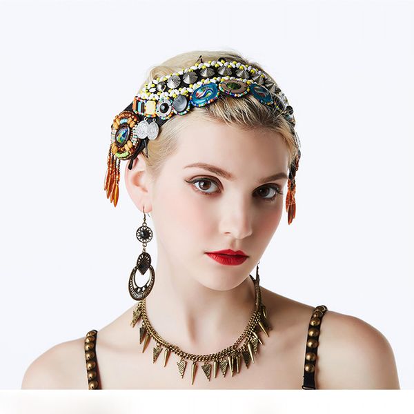 

2019 new handmade vintage belly dance headband hair jewelry tribal dance accessories women competition headdress, Black;red