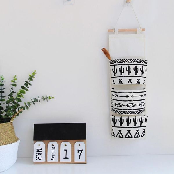 

cotton linen hanging storage bag 3 pockets wall mounted wardrobe hang bag cosmetic toys organizer for bedroom kitchen bathroom